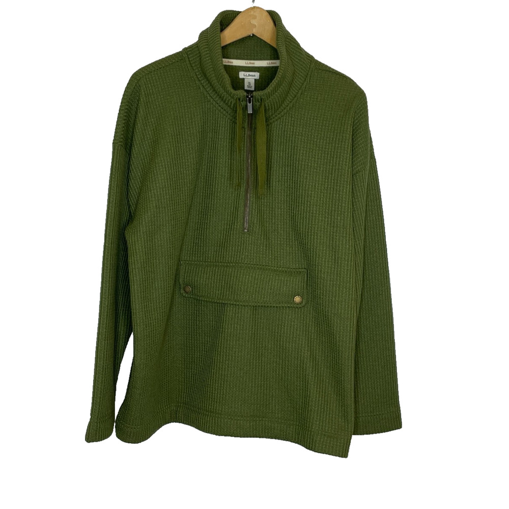 Women's XL L.L.Bean Birchwood Brushed Waffle Anorak Green Polyester Pullover